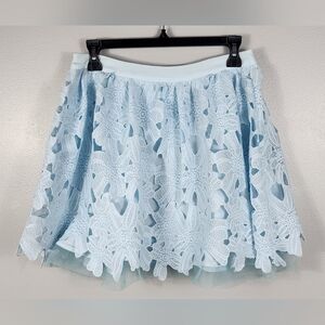 Tobi Sunbeam Light Blue Floral Lace Skater Skirt Size Medium
